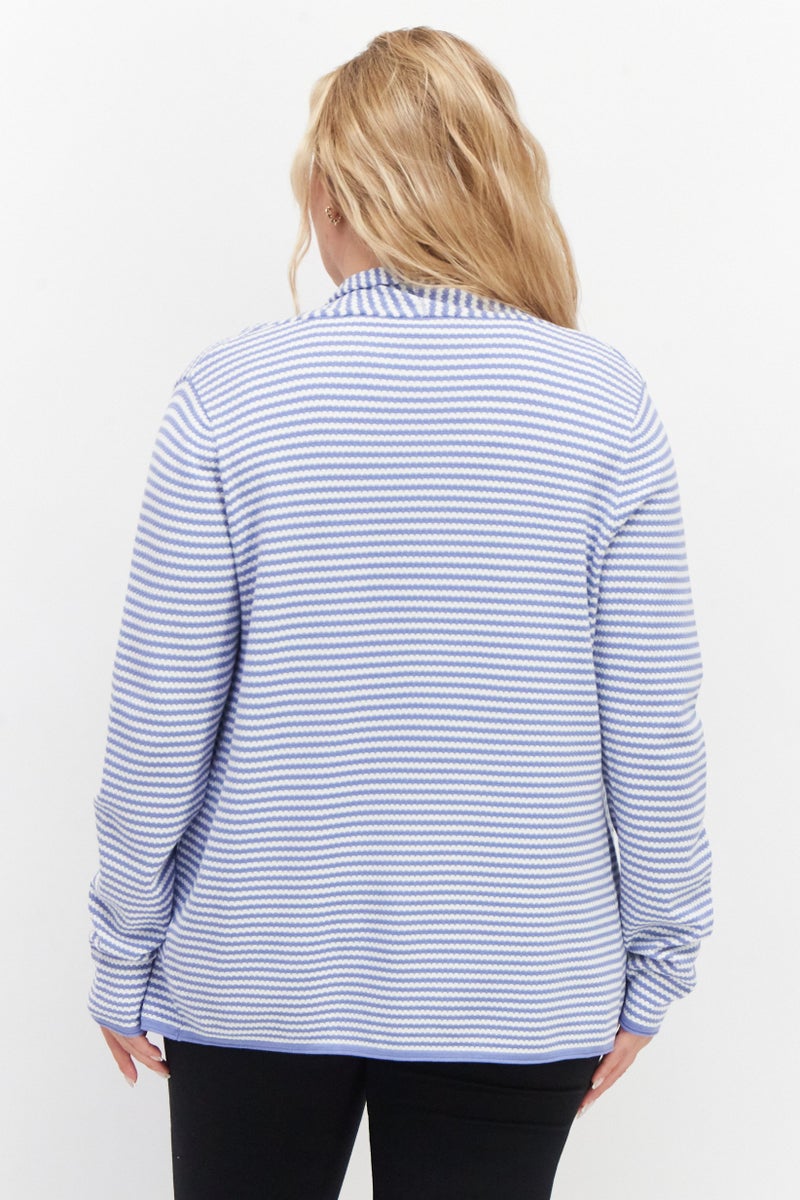 Zero Women Open Front Long Sleeve Strip Cardigans, White - Image 3